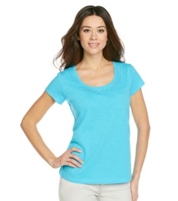 Relativity® Clear Sequin Scoopneck Tee