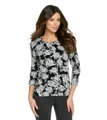 Relativity Career Retro Rose 3/4 Sleeve Printed Cardigan