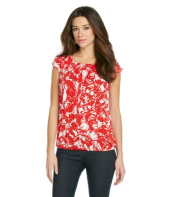 Relativity® Career Printed Ruched Scoopneck Top