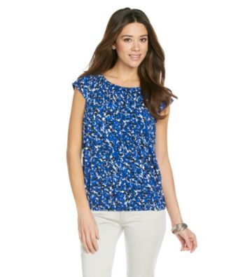 Relativity® Career Printed Ruched Scoopneck Top