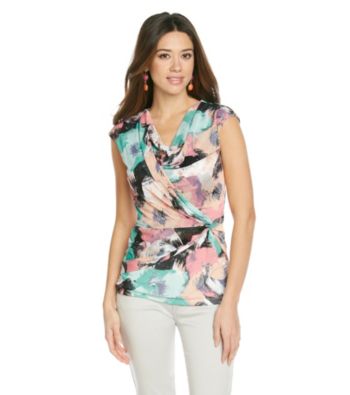 Relativity® Career Drapeneck Mesh Top