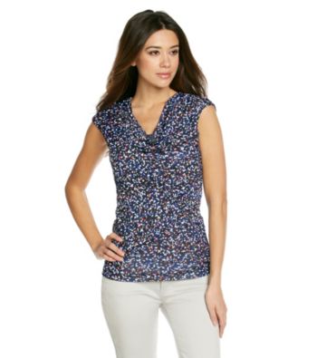 Relativity® Career Petites' Drapeneck Mesh Top