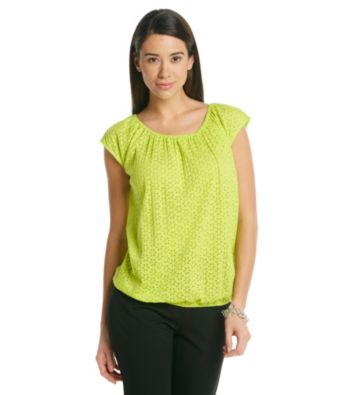 Relativity® Career Lasercut Ruched Scoopneck Top