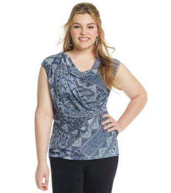 Relativity® Career Plus Size Drapeneck Wrap Top