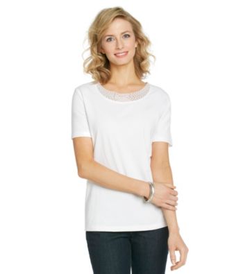 Breckenridge® Petites' Mesh Scoopneck Beaded Tee