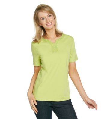Breckenridge® Petites' Crochet Splitneck Tee