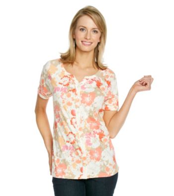 Studio Works® Buttonfront Printed Peasant Top
