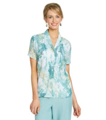 Alfred Dunner® Y-Neckline Front Button Up Blouse