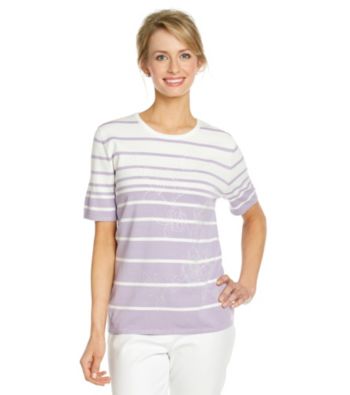 Alfred Dunner® Stripe and Floral Sequin Sweater