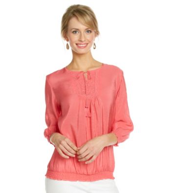 Alfred Dunner® Split Neckline Smocked Shirt