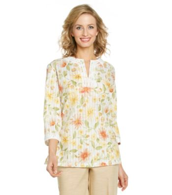 Alfred Dunner® Split Neckline Lace Trim Floral Shirt