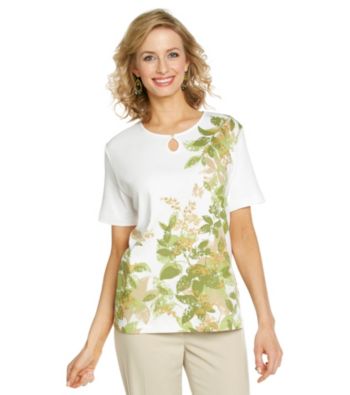 Alfred Dunner® Keyhole Neckline Leaf Print Top