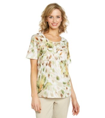 Alfred Dunner® Pleated Neckline Printed Top
