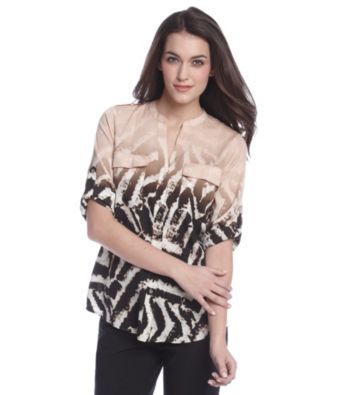 Calvin Klein Zebra Print Roll Sleeve Blouse