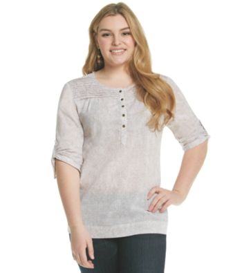 Ruff Hewn Plus Size Printed Pintuck Henley Shirt