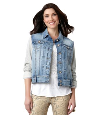 Democracy Denim Jacket with Knit Sleeves
