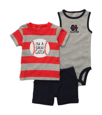 Carter's® Baby Boys' Red/Grey 3-pc. Baseball Shorts Set