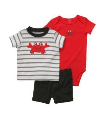 Carter's® Baby Boys' Gray/Red 3-pc. Crab Shorts Set