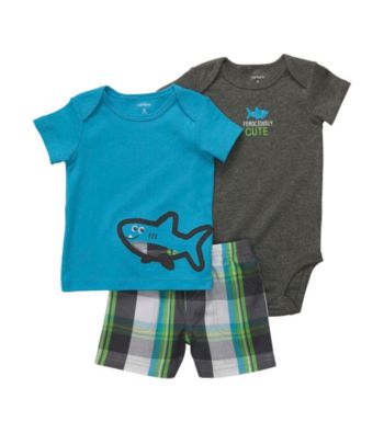 Carter's® Baby Boys' Turquoise 3-pc. Shark Shorts Set