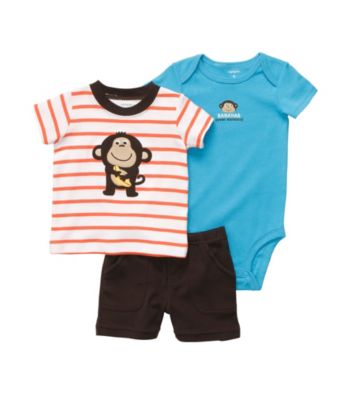 Carter's® Baby Boys' Orange/Brown 3-pc. Monkey Shorts Set