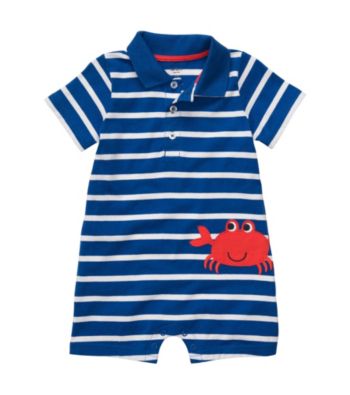 Carter's® Baby Boys' Blue Striped Short Sleeve Crab Romper