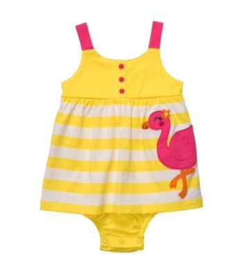 Carter's® Baby Girls' Yellow/White Striped Sleeveless Flamingo Sunsuit