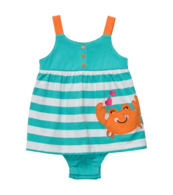 Carter's® Baby Girls' Turquoise/White Striped Sleeveless Crab Sunsuit
