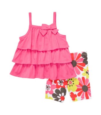 Carter's® Baby Girls' Hot Pink Floral Print Tiered Tank and Bike Shorts Set