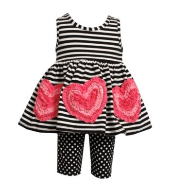 Bonnie Jean® Baby Girls' Black/White 2-pc. Striped Heart Applique Set