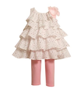 Bonnie Jean® Baby Girls' White/Pink 2-pc. Tiered Eyelet Leggings Set