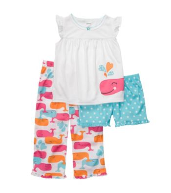 Carter's® Girls' 12M-14 White 3-pc. Whale Pajama Set