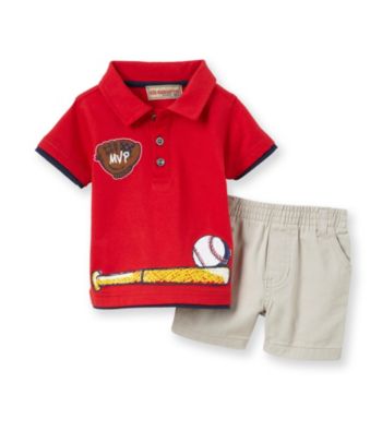 Kids Headquarters® Baby Boys' Red 2-pc. Baseball Polo Shorts Set