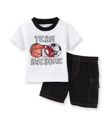 Kids Headquarters® Baby Boys' White/Black 2-pc. Team Awesome Shorts Set