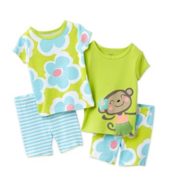Carter's® Girls' 12M-7 Green/Blue 4-pc. Monkey Pajama Set