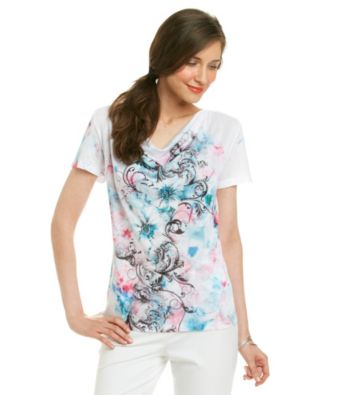 Laura Ashley® Scroll Sublimation Drapeneck Top