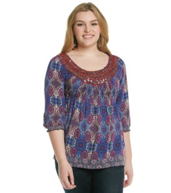 Oneworld Plus Size Sequined Printed Top