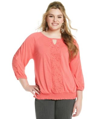 Rafaella® Plus Size Mixed Crochet Top