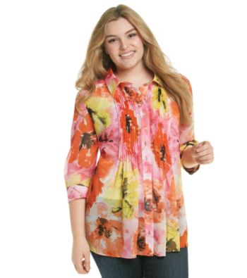 Fever™ Plus Size Blooming Blossoms Printed Shirt