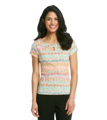 Rafaella® Petites' Watercolor Keyhole Neck Top