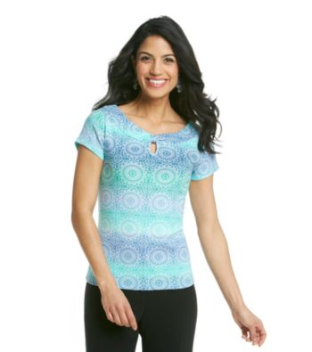 Rafaella® Petites' Ombre Stripe Keyhole Neck Top