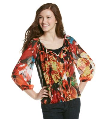 XOXO® Juniors' Floral Print Peasant Top