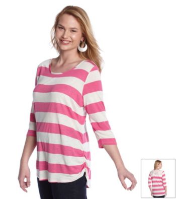 Eyeshadow® Juniors' Plus Size Striped Crochet Back Tee