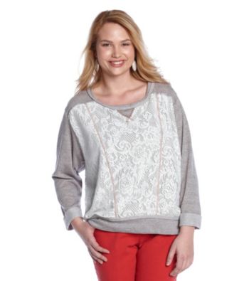 Fresh Brewed Juniors' Plus Size Lace Front French Terry Pullover