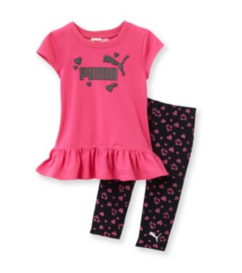 PUMA® Girls' 2T-4T Pink/Black Heart Print Tunic and Capris Set