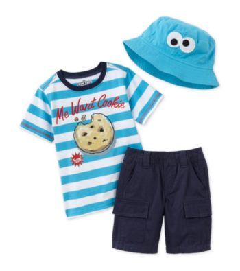 Nannette® Boys' 12M-4T Navy 3-pc. Cookie Monster Short Set with Hat