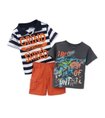 Nannette® Boys' 2T-7 Orange/Grey 3-pc. SK8 Park Polo Short Set