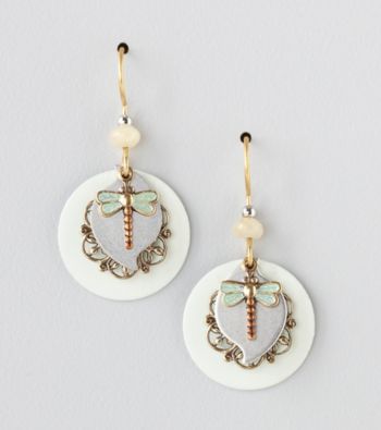 Silver Forest® Green Patina Dragonfly Earrings