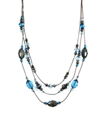 Napier® Silvertone Blue Multi-Row Collar Necklace