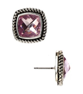 Napier® Silvertone Purple Button Stud Pierced Earrings