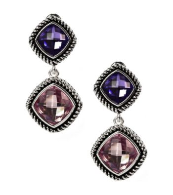 Napier® Silvertone Purple Multi Double Drop Clip Earrings